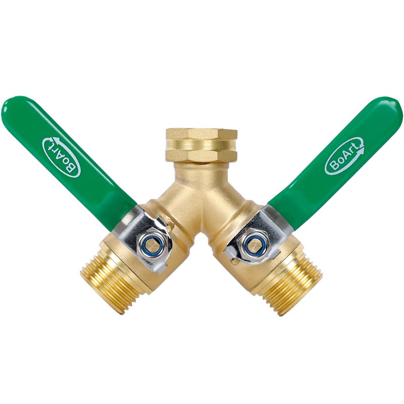 BoArt Brass Garden Hose Splitter 2 Way Heavy Duty  Y Valve Hose Splitter With Stainless Steel Long Handle  3/4"" GHT Thread Y Valve Water Garden Hose Tap Adapter - Image 1